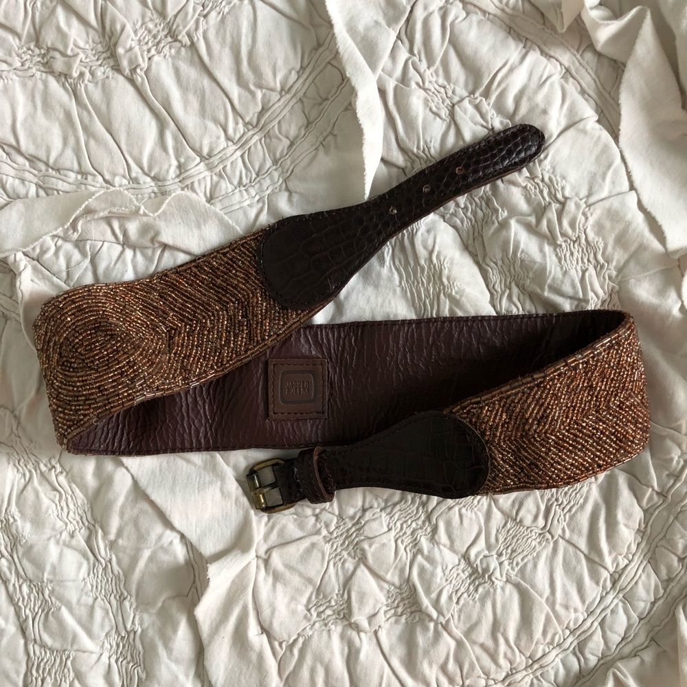 Anthropologie beaded leather belt small